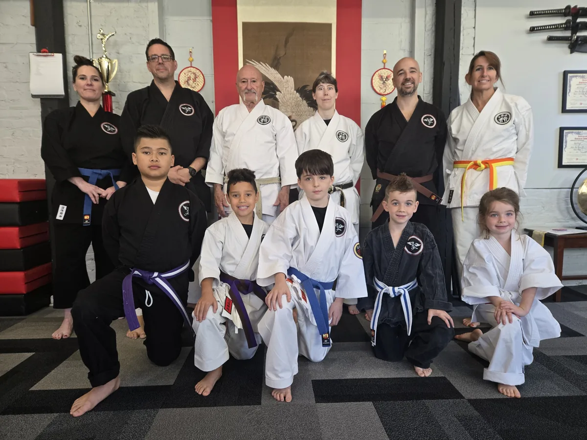 Crane Karate Academy students and instructors together in the dojo